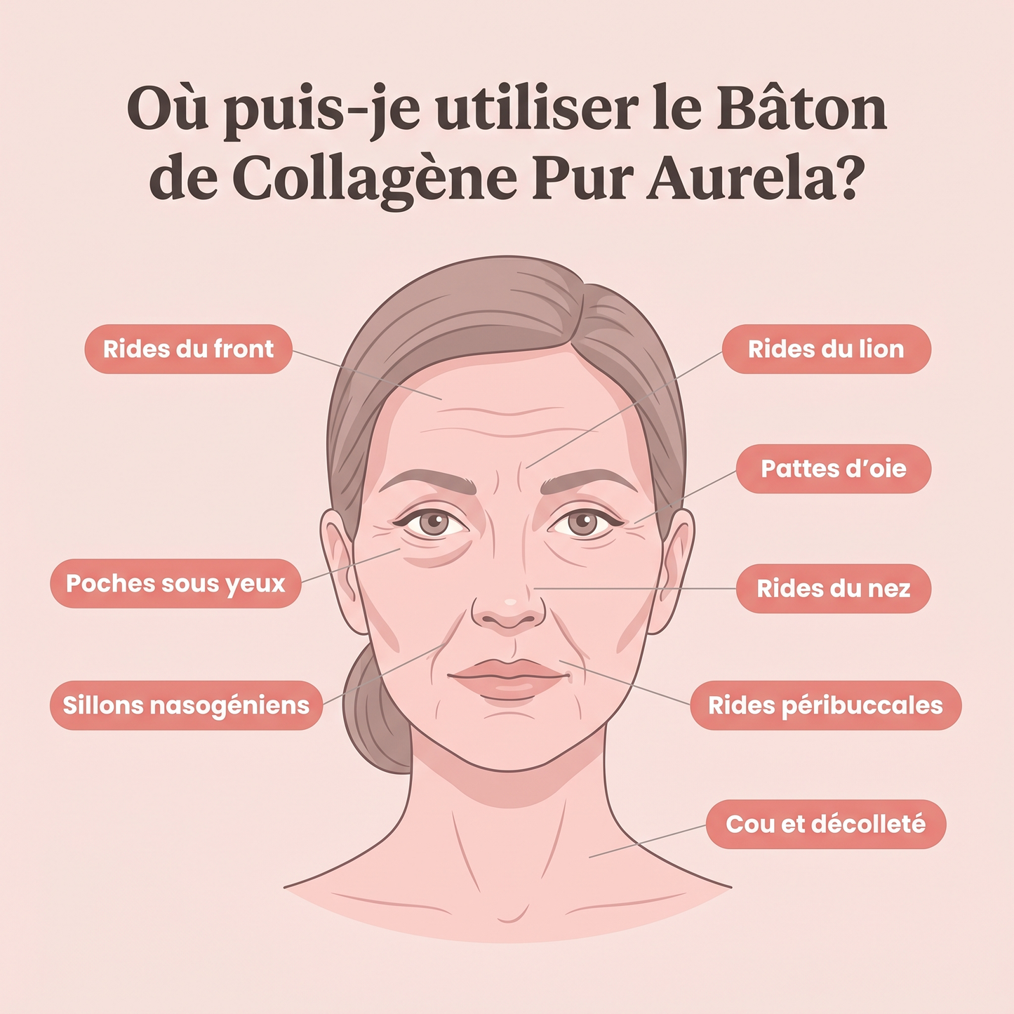 Zones d application du Baton de Collagene Pur Aurela